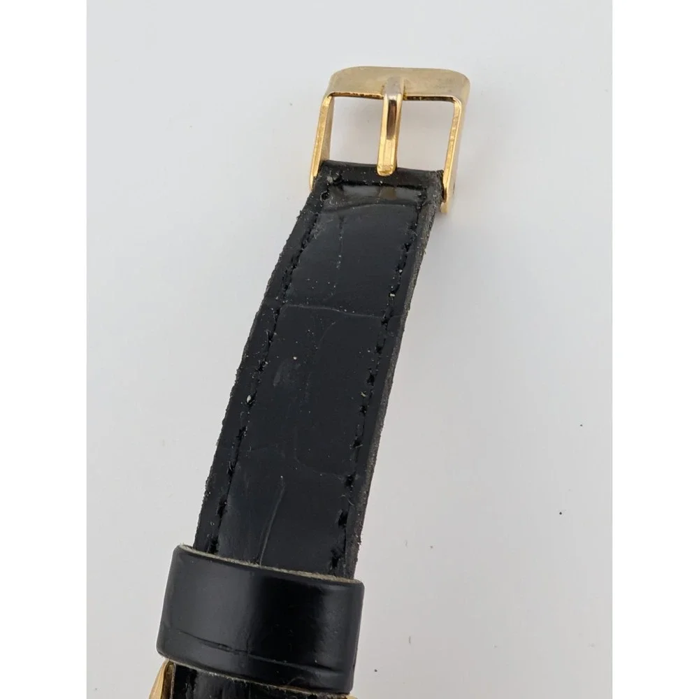Honey Women's Watch 23mm Gold Case Black Faux Leather Band- New Battery